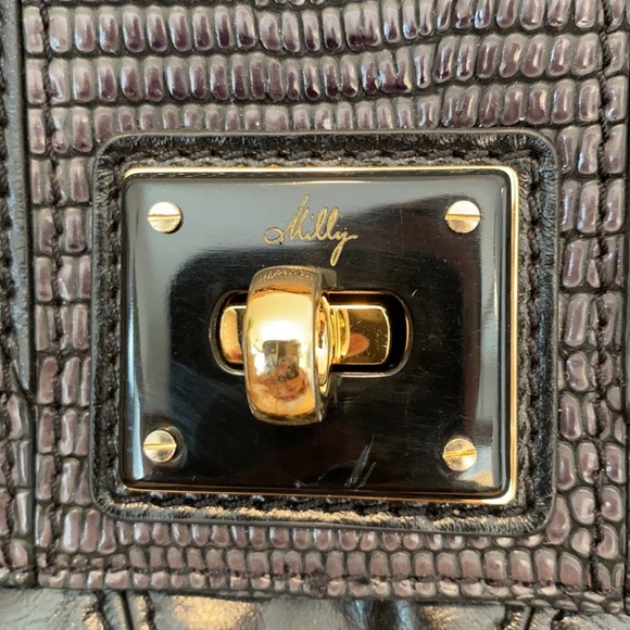 MILLY leather twist lock shoulder bag black gray gold - Picture 3 of 16